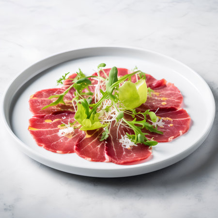 Beef carpaccio with arugula and parmesan cheeseの素材