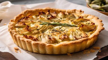 Homemade tart with artichoke, rosemary and thymeの素材