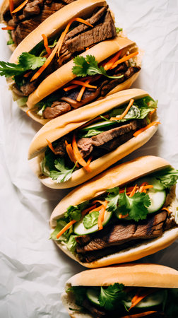 tasty doner kebab with meat and vegetables on paperの素材