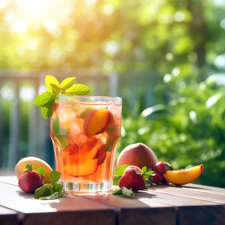 Refreshing summer sangria with fresh fruits and ice in glassの素材