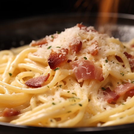 Spaghetti Carbonara with bacon and parmesan cheese, selective focusの素材