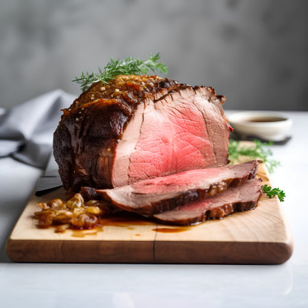 roast beef with dill on a wooden board, selective focusの素材
