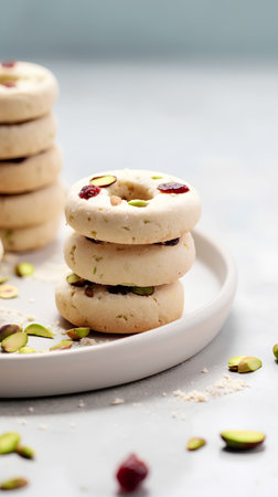 Pistachio cookies with cranberries and pistachios, selective focus.の素材