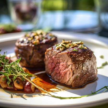 Beef tenderloin with rosemary and spices on a white plateの素材