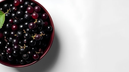 Black and red currant in a bowl on a white background.の素材