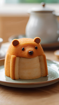 Cute bear cupcake on a plate. Selective focus.の素材
