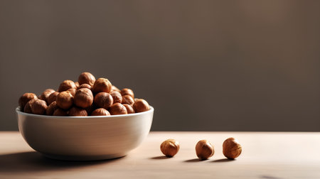 Hazelnuts in a bowl on a wooden background. Healthy food.の素材