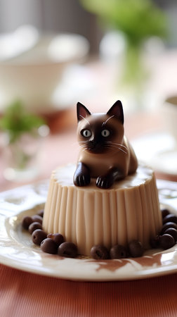 chocolate cake with a cat on top, shallow depth of fieldの素材