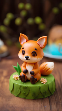 Cute little fox figurine on a cake in the form of a cupcakeの素材