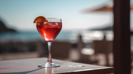 Aperol spritz cocktail in a glass on the beach.の素材