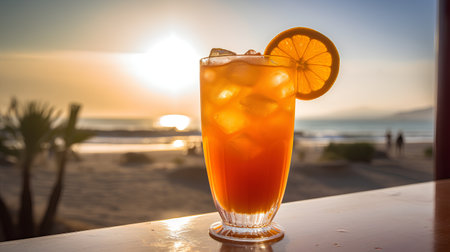 Tequila sunrise cocktail on the beach in Tenerife, Spainの素材