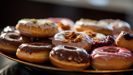 Donuts with chocolate glaze and sprinkles, selective focus.の素材