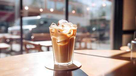 Iced coffee latte in coffee shop - vintage effect style picturesの素材