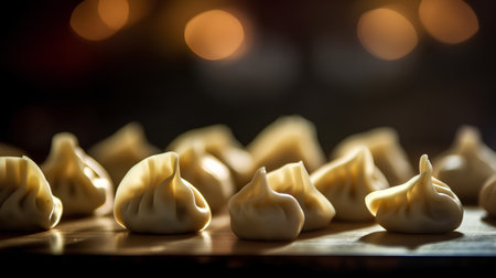 Georgian dumplings khinkali on a dark background.の素材