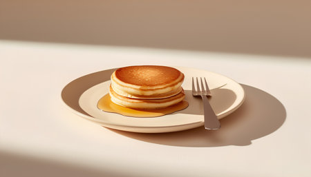 Pancakes with honey on a plate. Minimalistic style.の素材