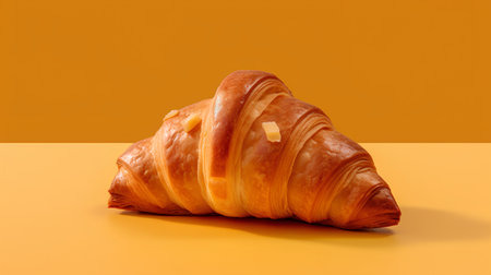 Croissant isolated on orange background. 3d render illustration.の素材