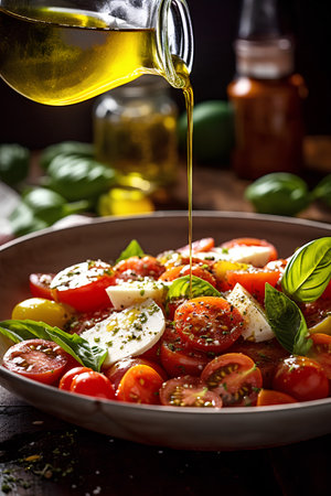 Caprese salad with cherry tomatoes, mozzarella cheese and basilの素材
