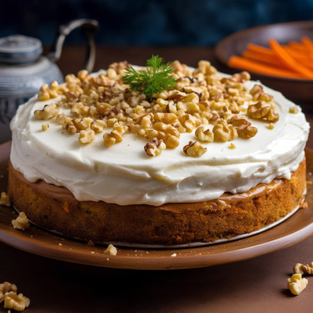 Carrot cake with cream cheese and nuts. Selective focus.の素材