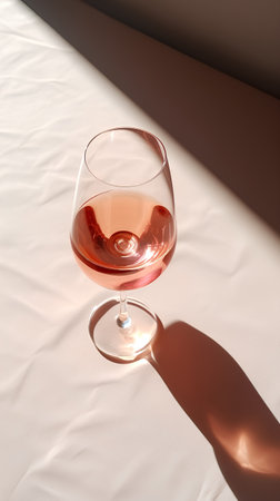 Glass of rose wine on the table in the sunlight. Selective focus.の素材