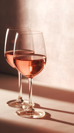 Two glasses of rose wine on a light background. Toned.の素材