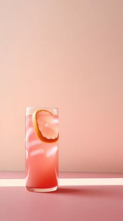 Cocktail with lemon slice on pink background. 3d renderの素材