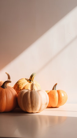 Autumn pumpkins on white background with copy space for text.の素材