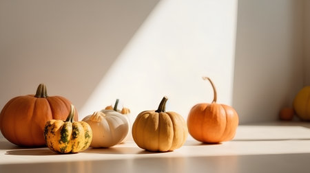 Autumn pumpkins on a white background. Shallow DOFの素材