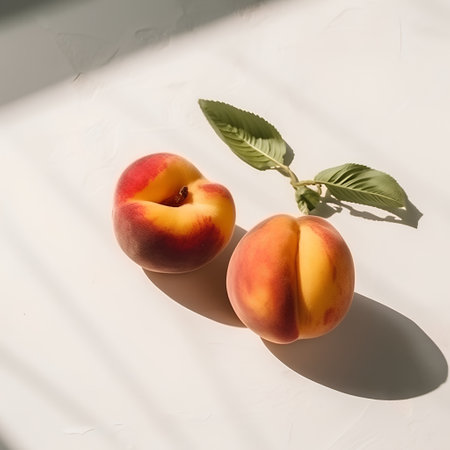 Peaches on a white background. Still life. Selective focus.の素材