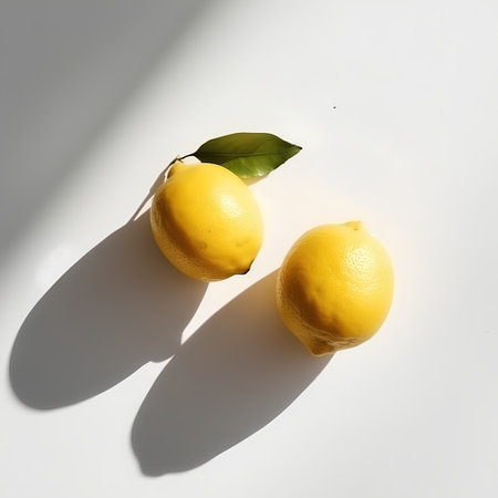 Lemons on a white background with a shadow from the sunの素材