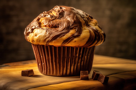 Chocolate muffin on a wooden background. Selective focus. Toned.の素材
