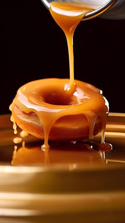 Pouring caramel syrup on a pancake. Shallow dof.の素材