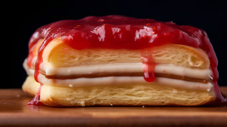 Strawberry cake on a black background. Selective focus.の素材