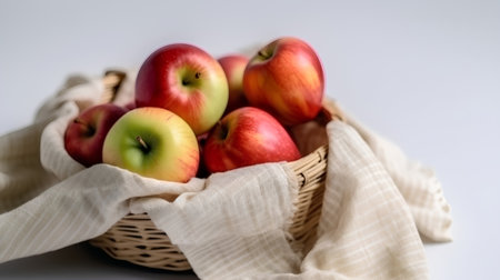 Basket with red apples on a white background. Healthy food.の素材
