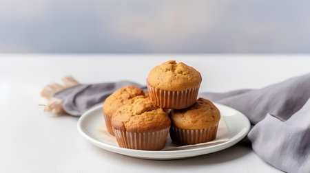 Homemade muffins on a white wooden table. Selective focus.の素材