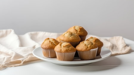 Homemade muffins on a white plate, selective focus, copy spaceの素材