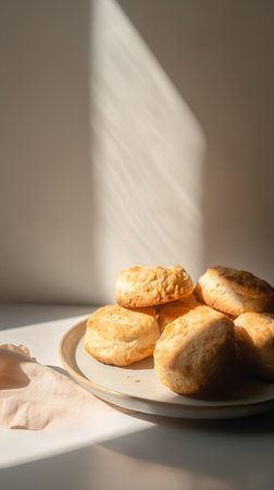 Homemade cheese buns on a plate on a white background. Selective focus.の素材