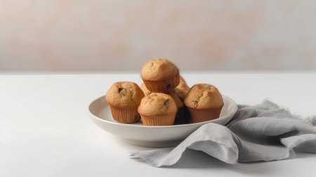 Homemade muffins in a bowl on a light background. Selective focus.の素材