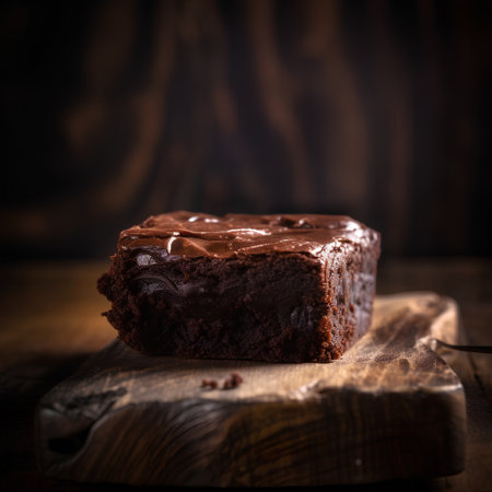 Chocolate brownie on a wooden background. Selective focus.の素材