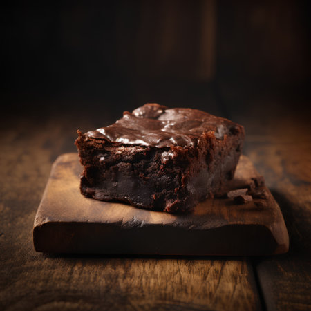 Chocolate brownie on a wooden board. Selective focus.の素材