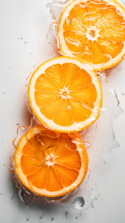 Slices of orange in water on white background, top viewの素材