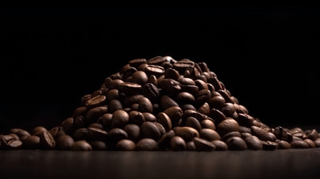 Coffee beans on a black background. Selective focus.の素材