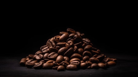Coffee beans on a black background with copyspace.の素材