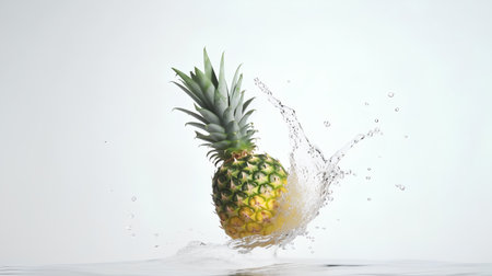 Pineapple with water splash, isolated on a white background.の素材