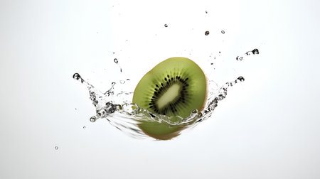 Kiwi in water splash, isolated on white background with clipping pathの素材