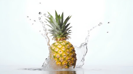 Pineapple splashing into water, isolated on white background.の素材