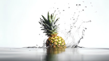 Pineapple splashing into water, isolated on white background.の素材