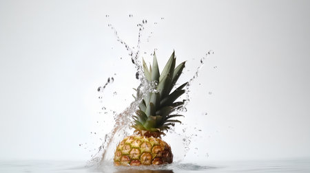 Pineapple with water splash isolated on white background, fresh fruitの素材
