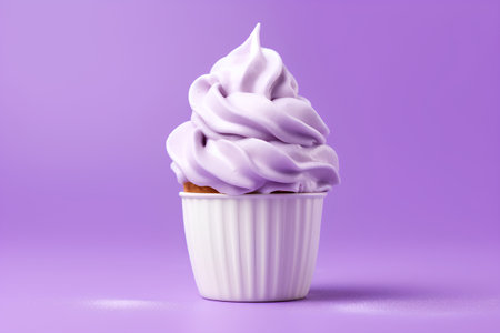 Cupcake with pink cream on a purple background. 3d illustrationの素材