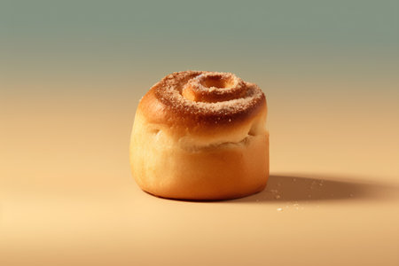 Cinnamon roll on a yellow background with space for text. Toned.の素材