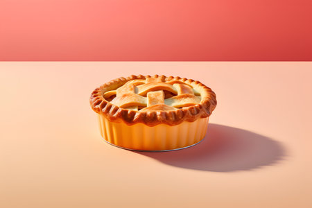 Apple pie on a red and orange background. 3d rendering.の素材